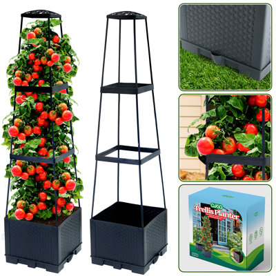 2 Packs Raised Garden Bed Tomato Planter Box With Trellis,44.8" Self-watering Tomato Cage With Trapezoidal Trellis For Climbing Plants Flowers Vegetables Vine In Patio Garden Indoor Outdoor