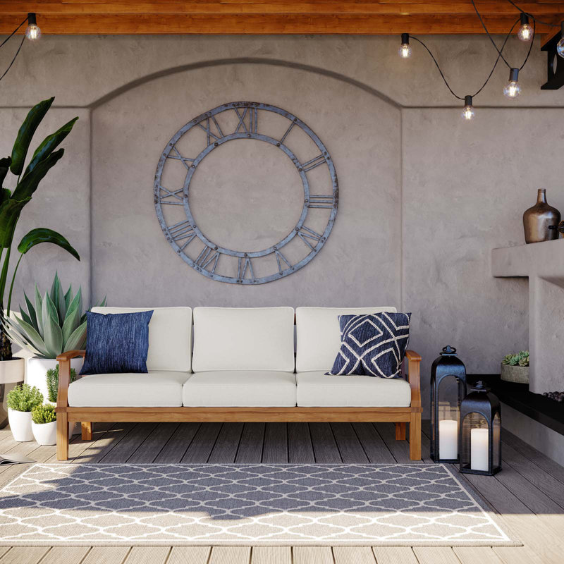 Marina Outdoor Patio Teak Sofa, White