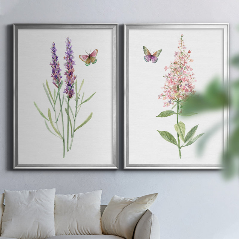 «Wildflower Botanical I», ensemble de 2 reproductions d'art, H 18,5 po x l 49 po x P 1,5 po, Toile encadrée argentée