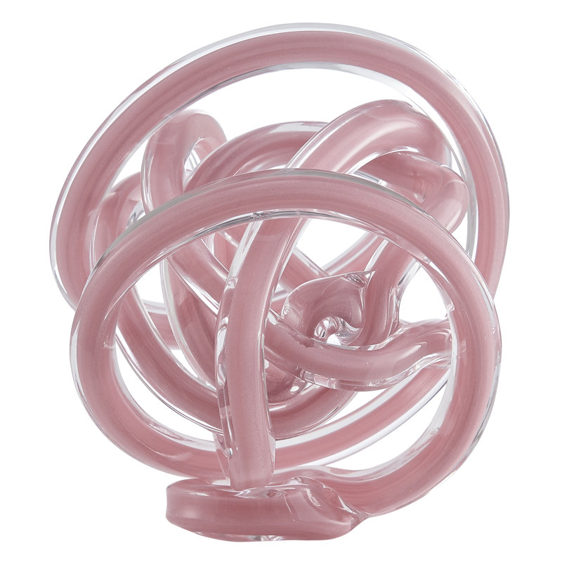 Marj Modern Glass Knot Loop Abstract Tabletop Sculpture, Pink