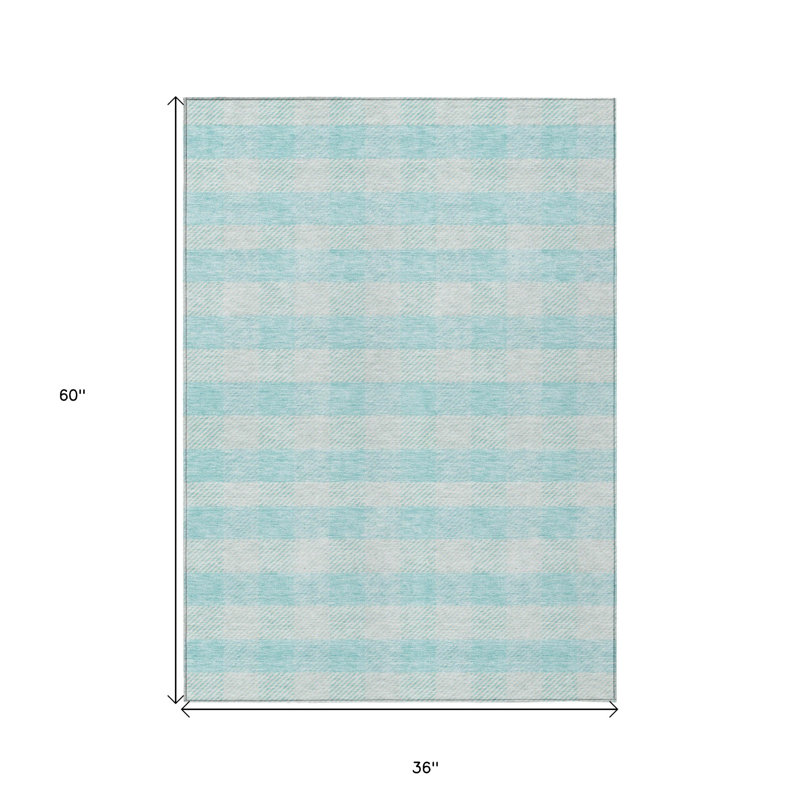 Tapis intérieur / extérieur 3 pi x 5 pi lavable à carreaux turquoise