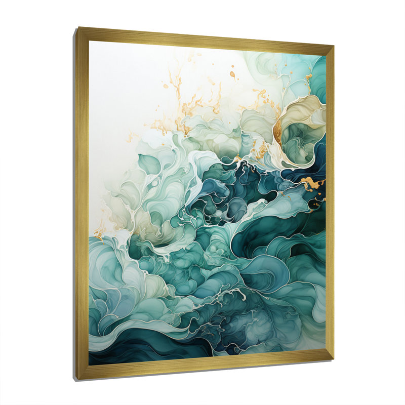 Jaici sarcelle or minimalisme sérénité en mouvement - décoration murale minimalisme, H 32 po x l 24 po x P 1 po