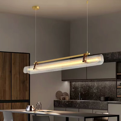 LIGHT Atelier Linear Pendant Light Chandelier | Brass Finish | Ribbed Acrylic Shade | LED 3500K