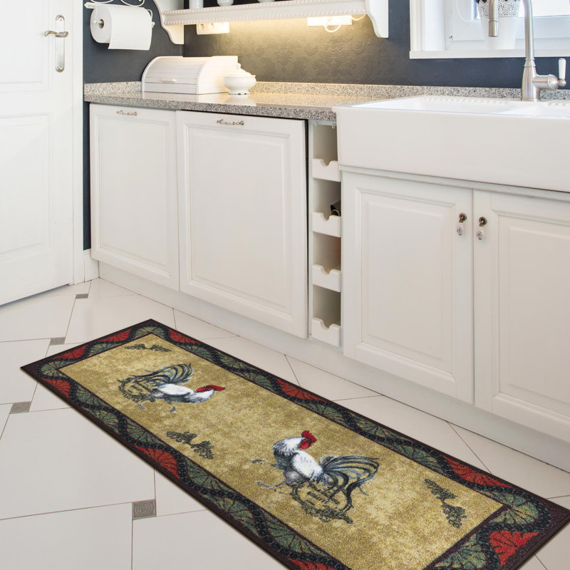 Non-Slip Rubberback Rooster Kitchen Runner Rug