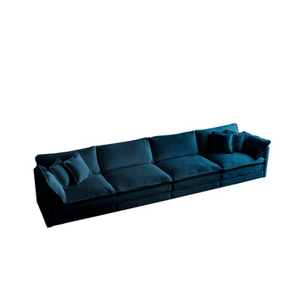 Canapé 4 places en chenille bleue - Canapé modulaire rembourré et respirant: respirant et relaxant