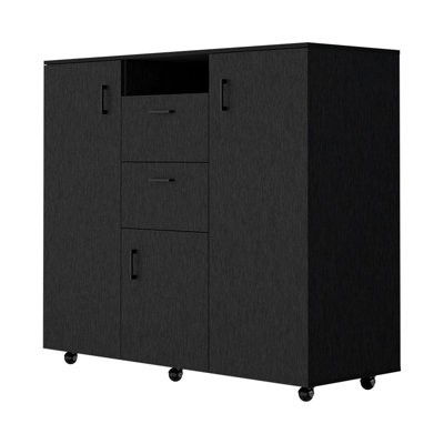 Commode combinée 55 po à deux tiroirs noirs
