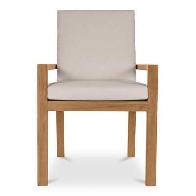 Chaise d'extérieur, dossier à lattes, teck massif, mousse à séchage rapide, blanc