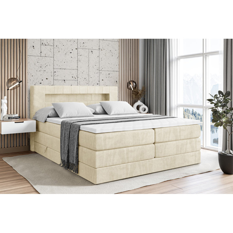 Daigle Divan Bed with Mattress, 200 x 200 cm, Beige