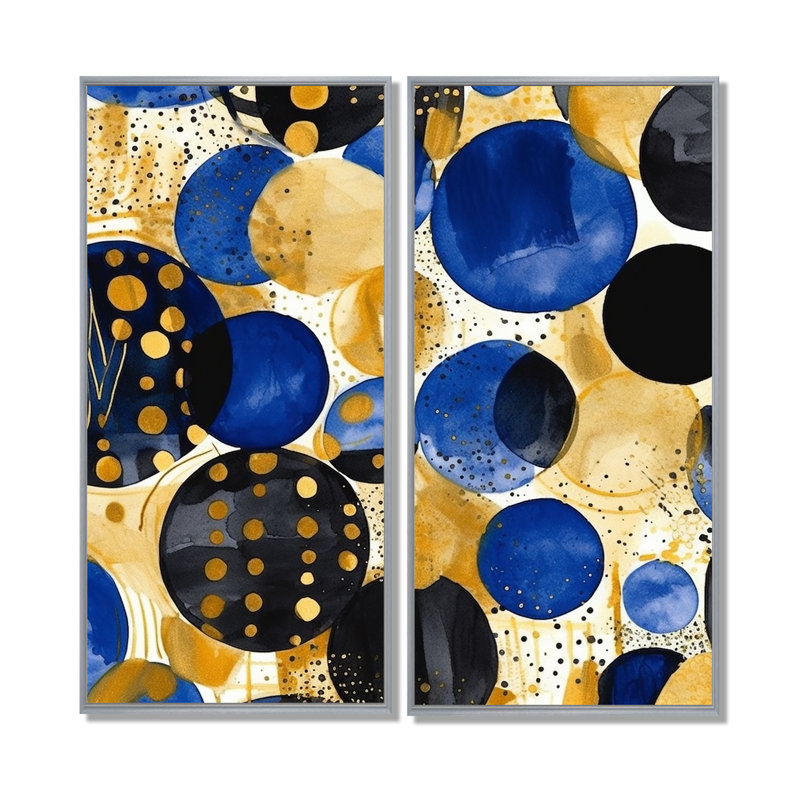 Motif abstrait avec textures bleues et dorées, 32" H x 32" W, Silver, Impression encadrée flottante