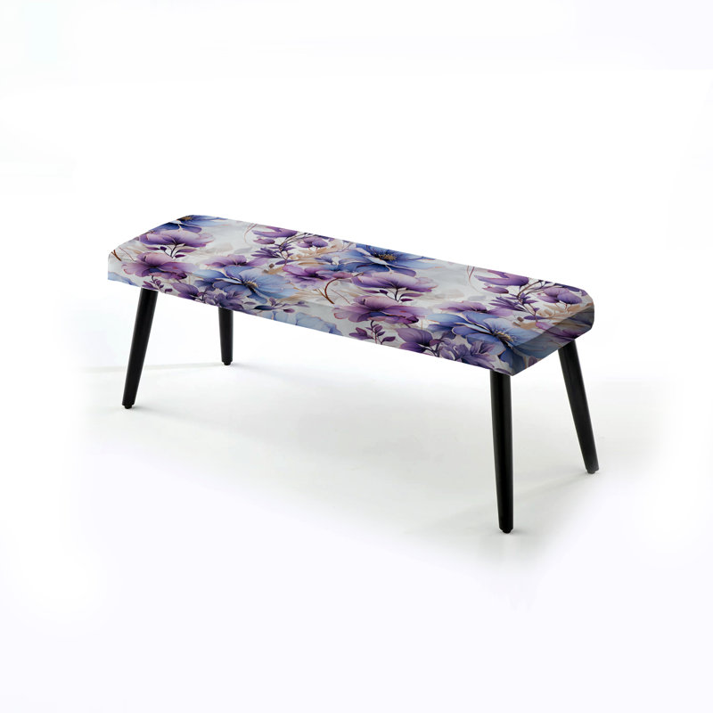 Wonderland - fleurs blanches et mauves - banc rembourré floral noir