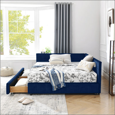 Full Size Velvet Upholstered Tufted Bed Frame With Storage, Comfortable Backrest And Armrests For Bedroom And Living Room