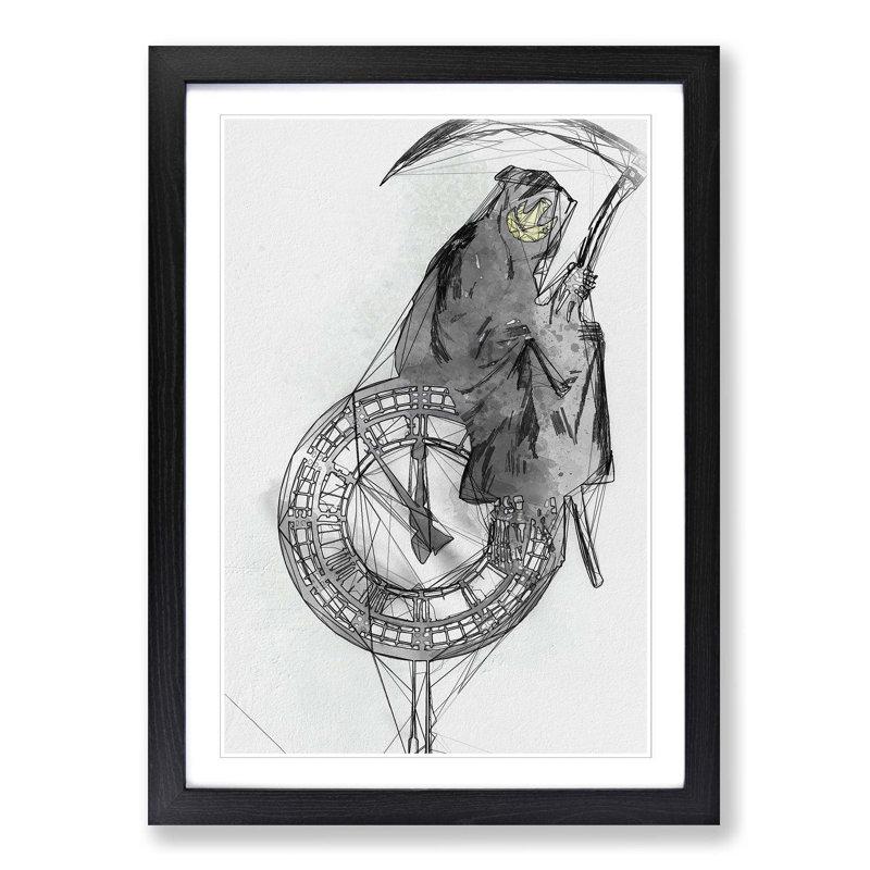 Abstract Grin Reaper by Banksy - Picture Frame Graphic Art Print, Black Framed, 87cm H x 62cm W x 2cm D