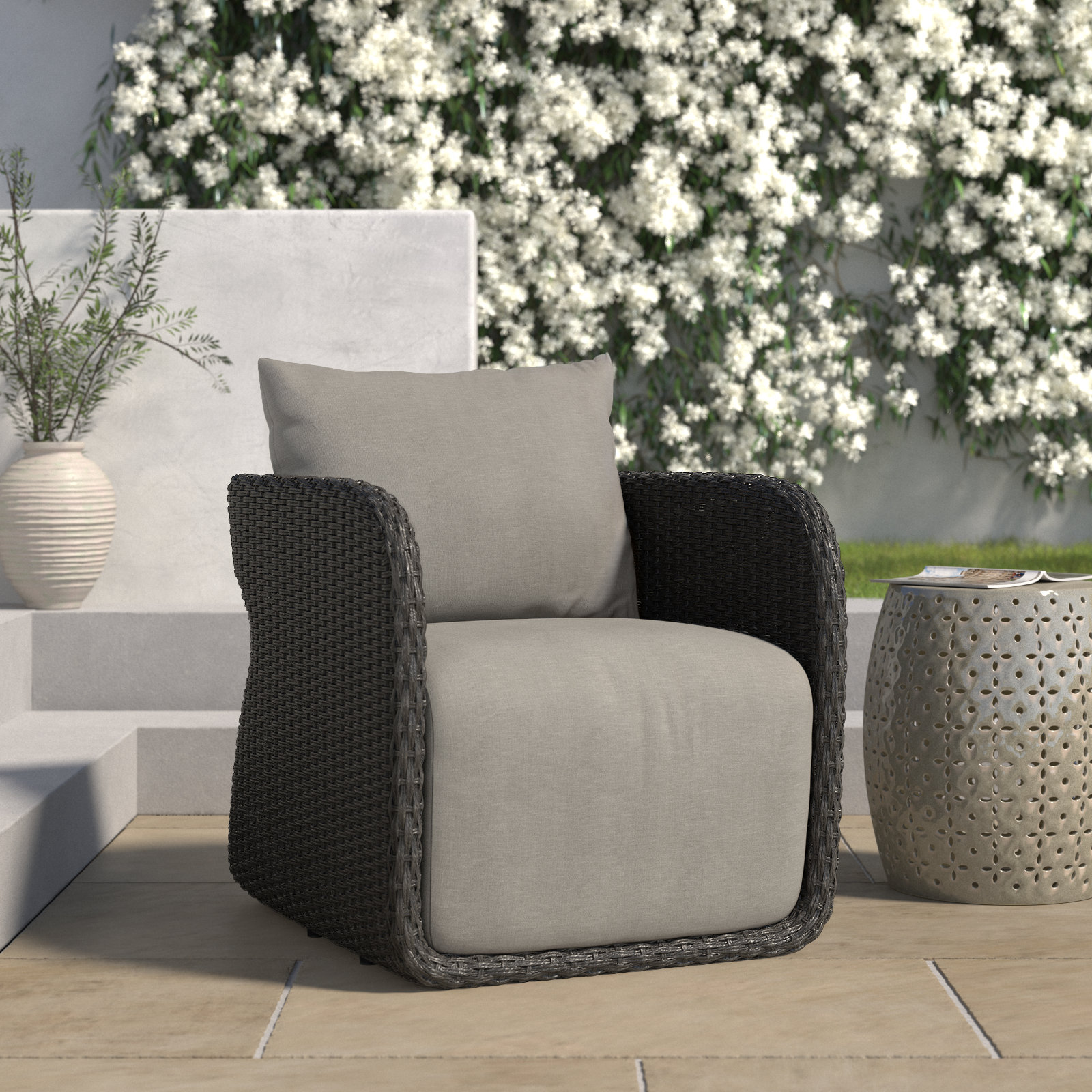 Poillucci Swivel Wicker Outdoor Lounge Chair, Venao Charcoal, Vingtage Coal, Olefin