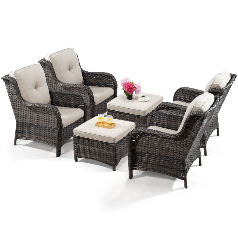 Anahit 6-Piece Wicker Outdoor Seating Group with Cushions, Beige
