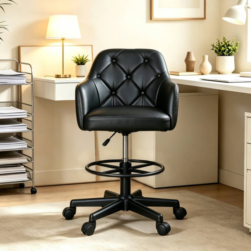 Chaise de dessinateur avec repose-pieds et support lombaire, chaise de bureau haute réglable, chaise pivotante pour bureau à domicile et studio