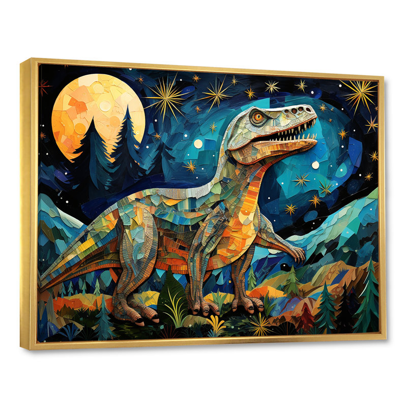 Ancienne légende des dinosaures III - art de mur de dinosaure, Cadre flottant doré, H 30 po x l 40 po x P 1,5 po