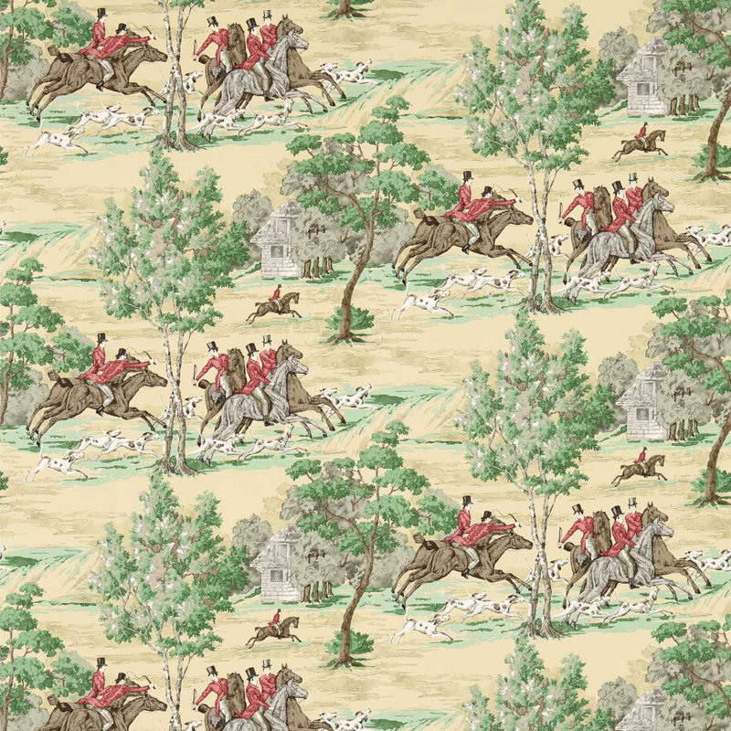 Tally Ho Wallpaper, Evergreen/Crimson