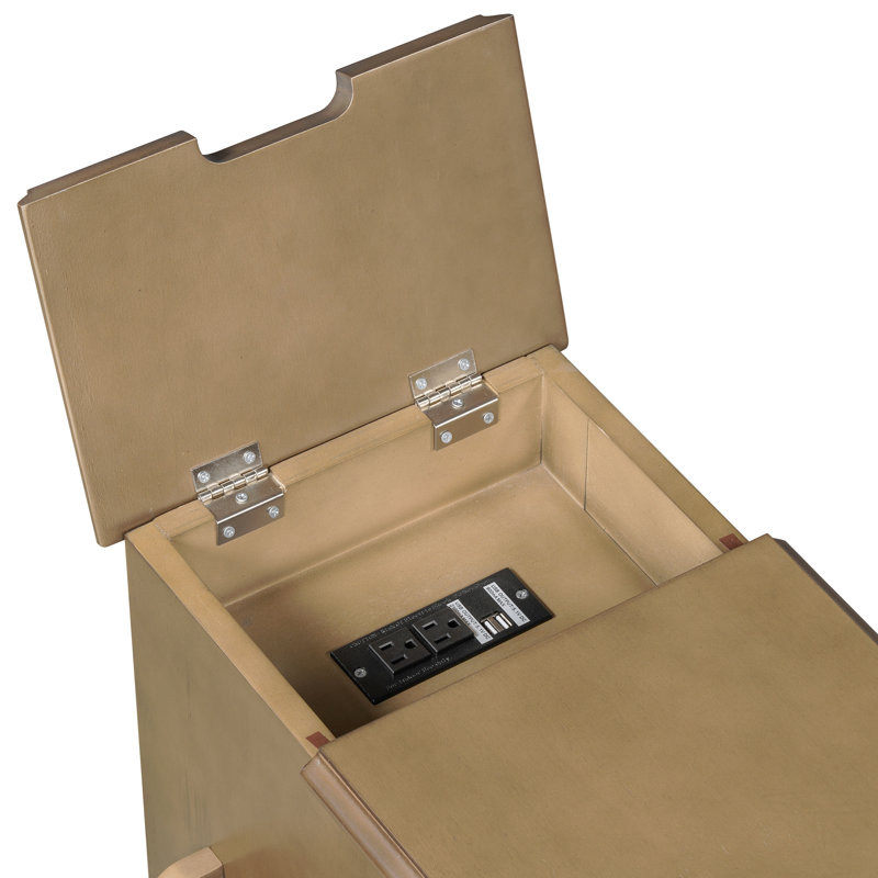 Table d'appoint à plateau rabattable avec ports USB, un tiroir multifonctionnel avec porte-gobelets, table de canapé avec bibliothèque