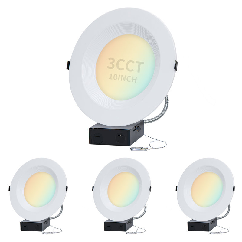 Luminaire encastré commercial de 10 pouces à DEL avec boîte en J, puissance réglable 22/29 / 37,5W, 3 couleurs sélectionnables 3000K-5000K, 120-277V, 0-10V à intensité variable, homologué IC, éclairage à DEL sans lumière, UL et Energy Star