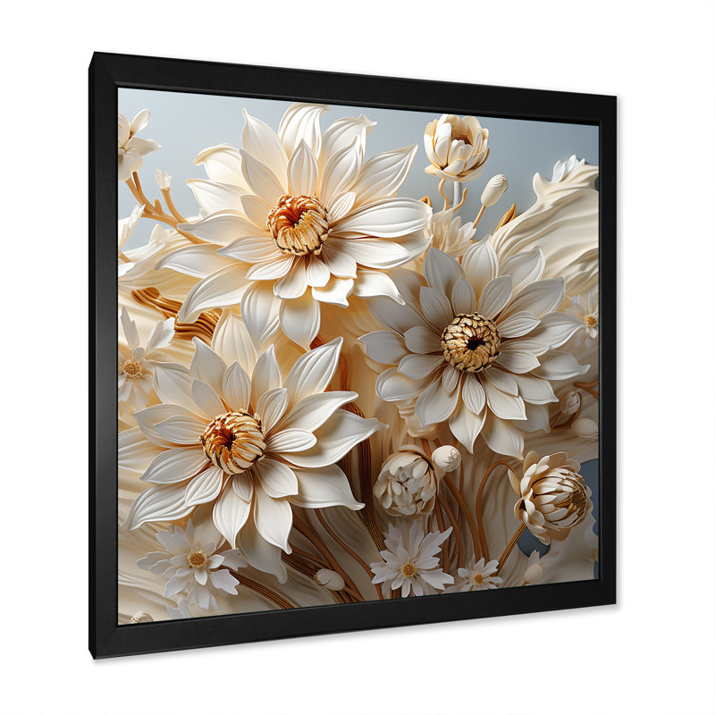 «Contemporary White Daisy Flower Simplicity» sur impression sur toile, Cadre simple noir, H 24 po x l 24 po x P 1 po
