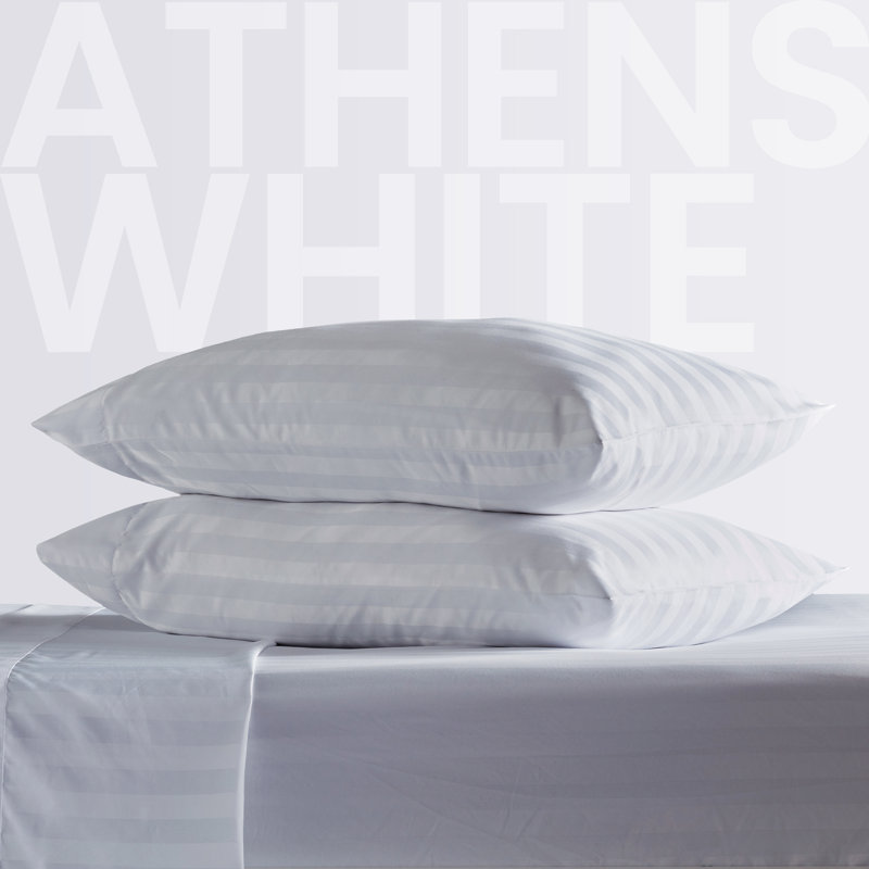Sateen Striped Sheet Set, White, Twin Sheet Set + Fitted Sheet and 1 Pillowcase