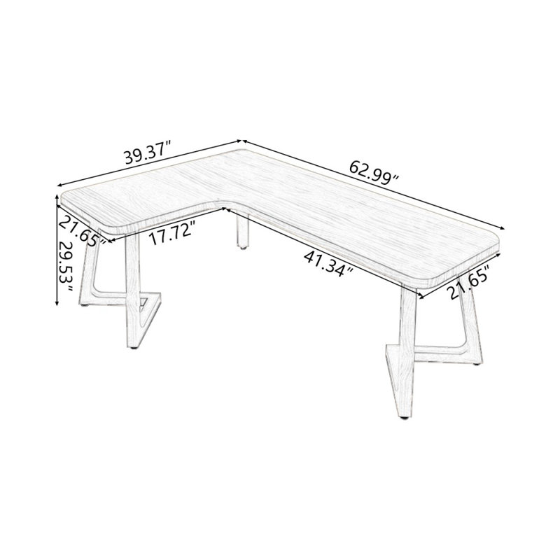 Bureaux rectangulaires en bois massif brun clair, Retour à droite, H 29,53 po x l 62,99 po x P 39,37 po