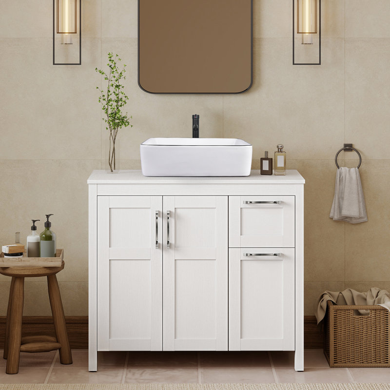 36" Free-Standing Modern Single Bathroom Vanity With Sink, White