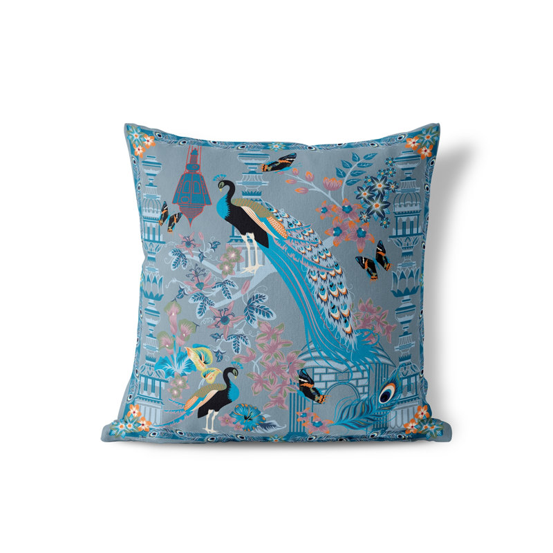 Housse de coussin intérieur / extérieur en polyester Peacock Paradise, 18 po x 18 po, Bleu