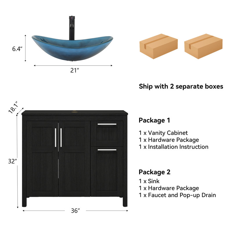Ensemble de meuble-lavabo simple 36 po avec lavabo 36 po, Noir
