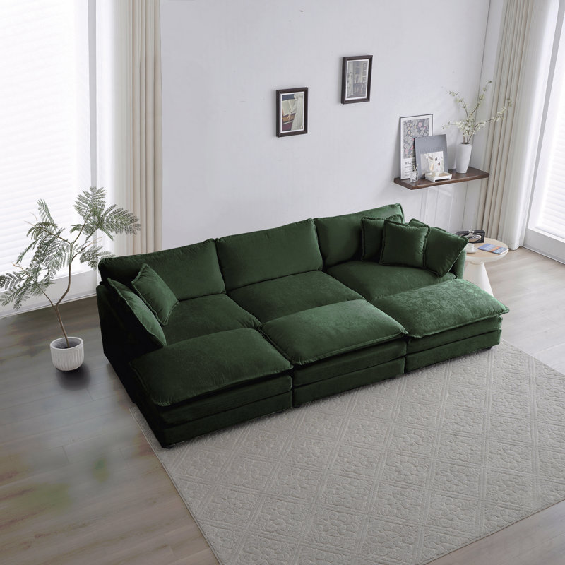 Canapé modulaire confortable modulaire réversible à assise profonde et confortable à 6 places avec 3 repose-pieds, 3 coussins décoratifs et 2 coussins d'accoudoirs