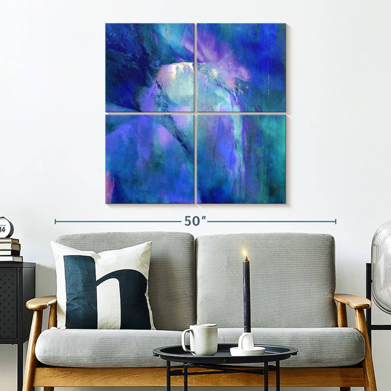 Harmonie en bleu et mauve, H 32 po x l 32 po