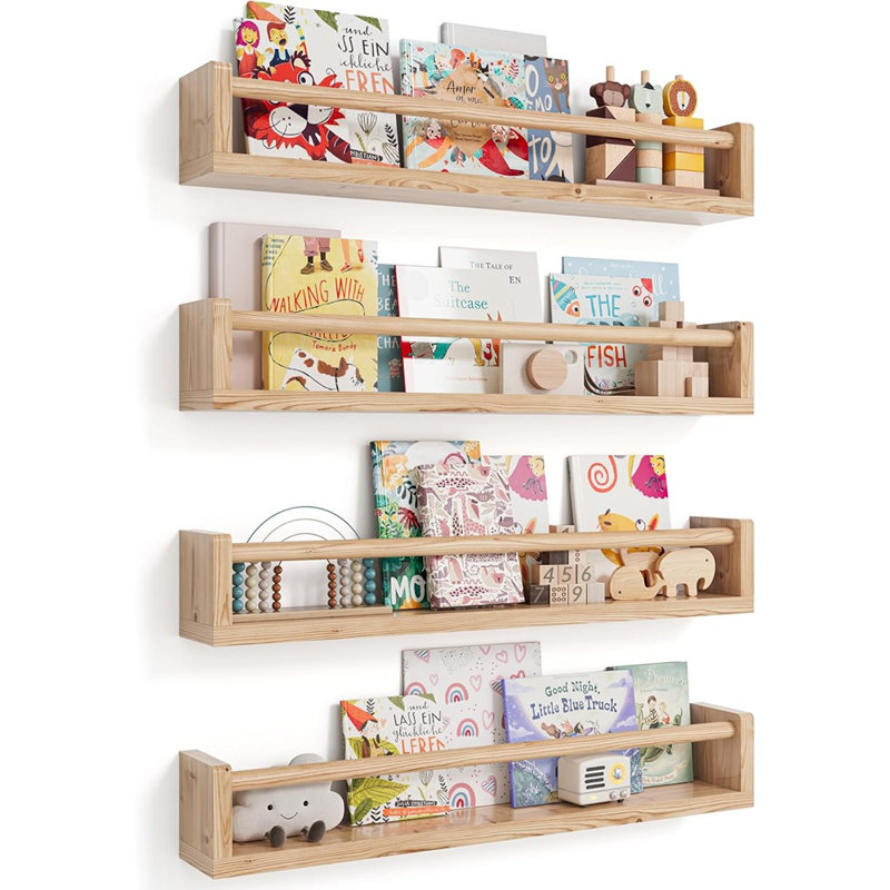 Bibliothèque murale flottante - Ensemble de 4 tablettes flottantes en bois pour le rangement mural et la décoration intérieure