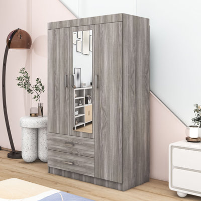 3-Door Wardrobe with Shelves and Two Drawers