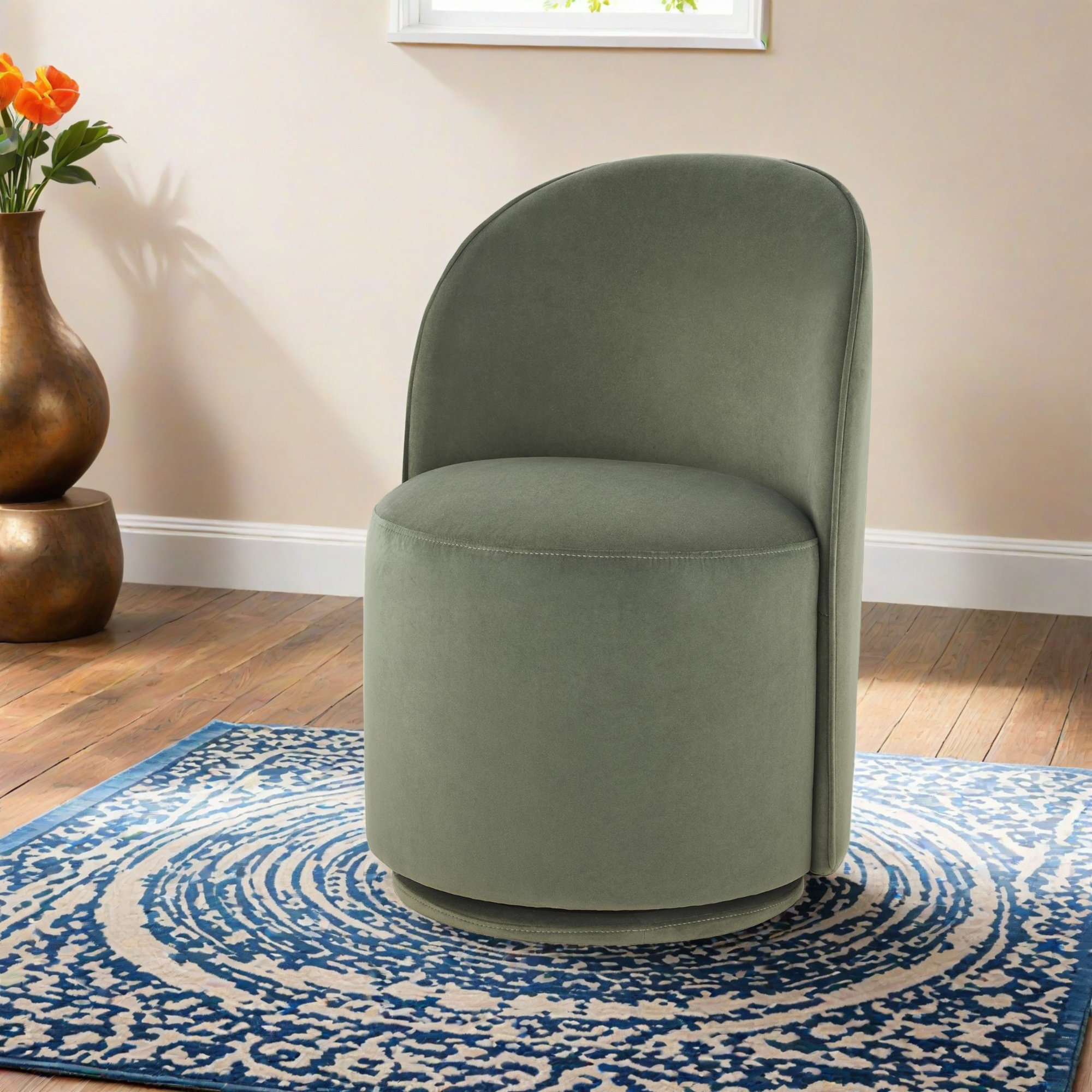 Sharlene Swivel Side Chair, Soren Olivine Performance Velvet