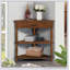 Petite table d'angle 33,8 po, petite table d'appoint en bois pour espaces compacts avec 3 niveaux et pieds en bois massif, brun