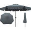 Parasol d'extérieur de 3 m avec rabat, 8 baleines, système d'inclinaison et manivelle, gris/anthracite, mât de 3,8 cm, toile délavée, manivelle carrée 8 pièces, respirante