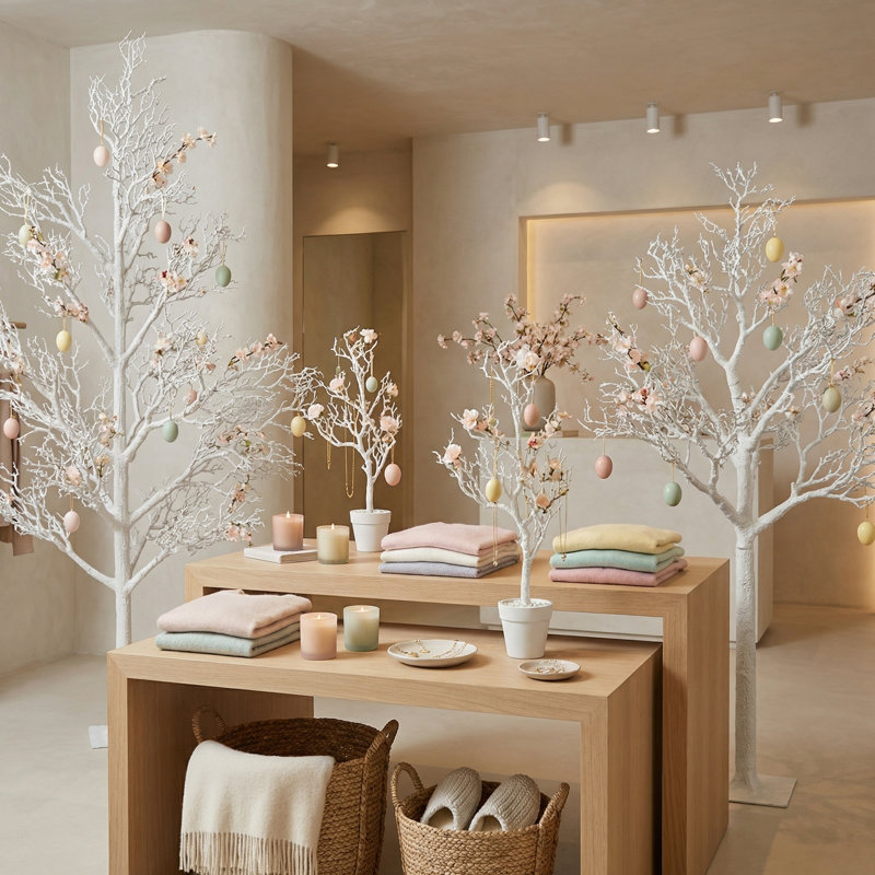 11'' Artificial Tree in Pot, White, Cream
