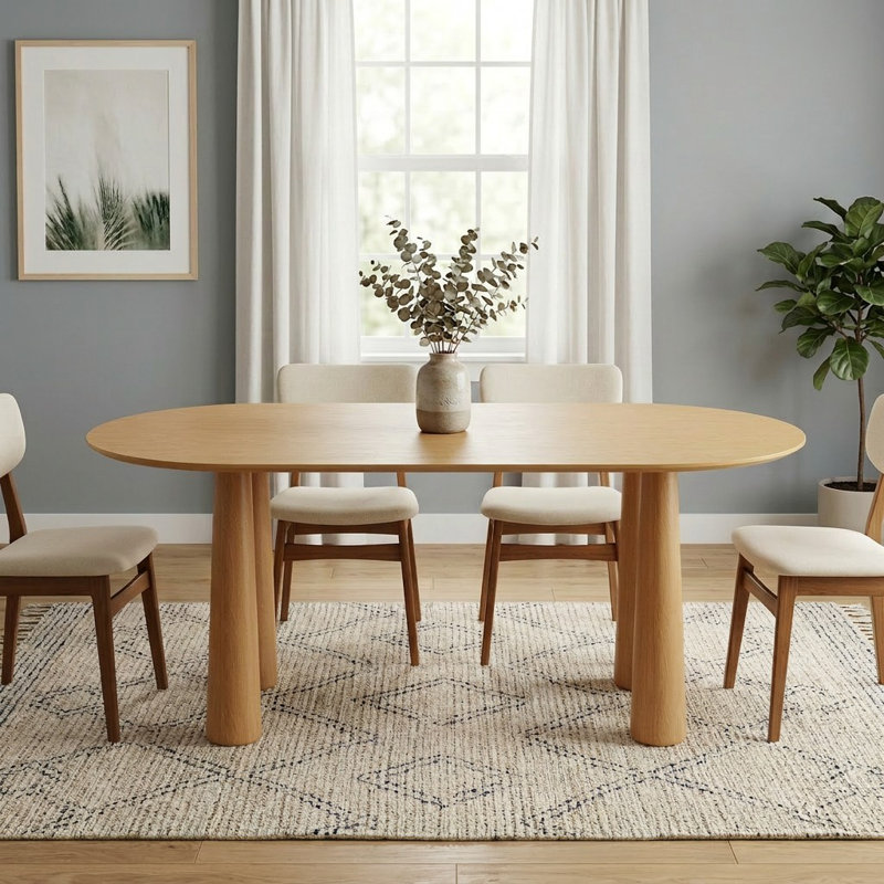 Table de cuisine ovale en bois 30 po avec 4 pieds, H 30 po x L 67 po x l 33,50 po, Bois naturel