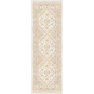 Medallion Non Slip Washable Rug(Cream)