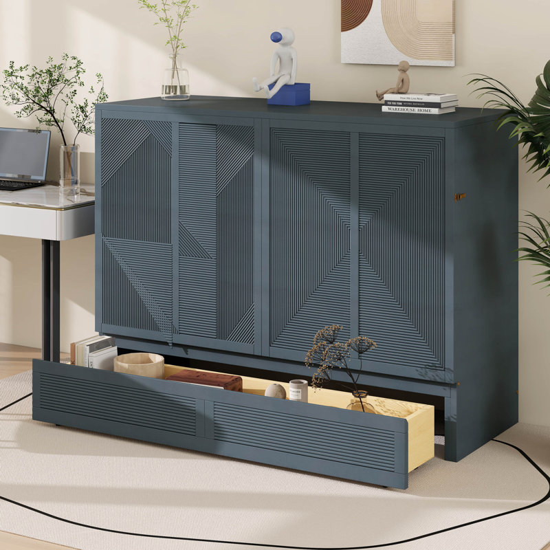 Armoire murale Murphy avec station de charge USB et grand tiroir de rangement, lit escamotable escamotable escamotable, Gris