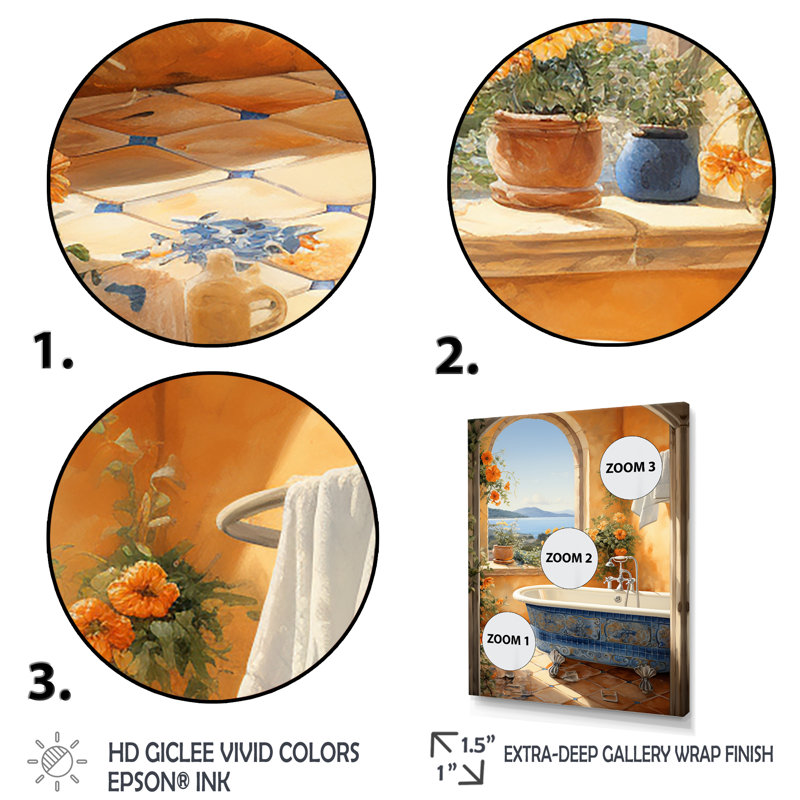 «Blue Italian Bath Serenity III - Art mural de salle de bain», H 20 po x l 12 po x P 1 po