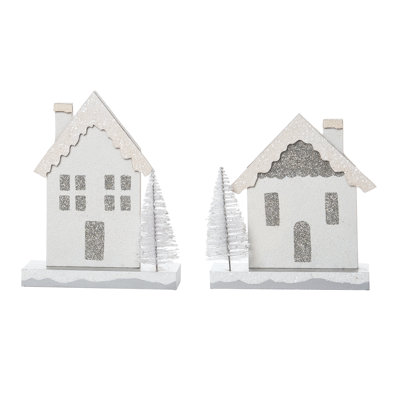MDF Winter Glitter House Table Decor Set of 2 Christmas Home Decorations