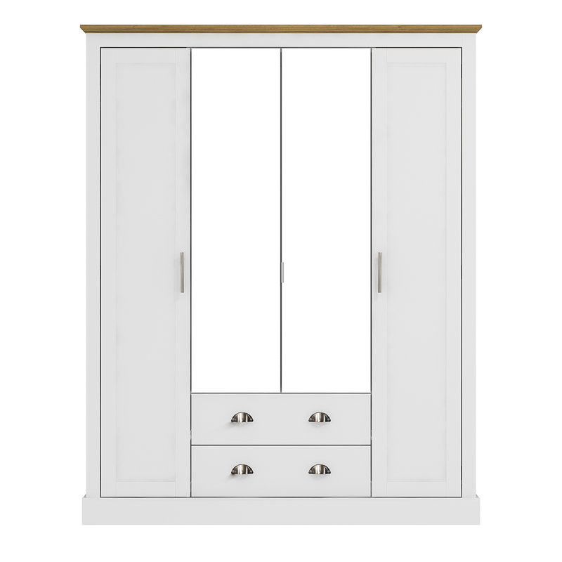 Sufy 4 Door 2 Drawer Wardrobe With Mirror, White