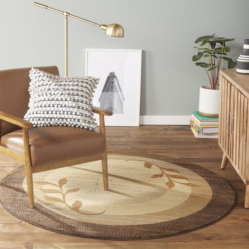 Royalty Clover Contemporary Geometric Border Area Rug, Brown/Blue, Round 7'10"