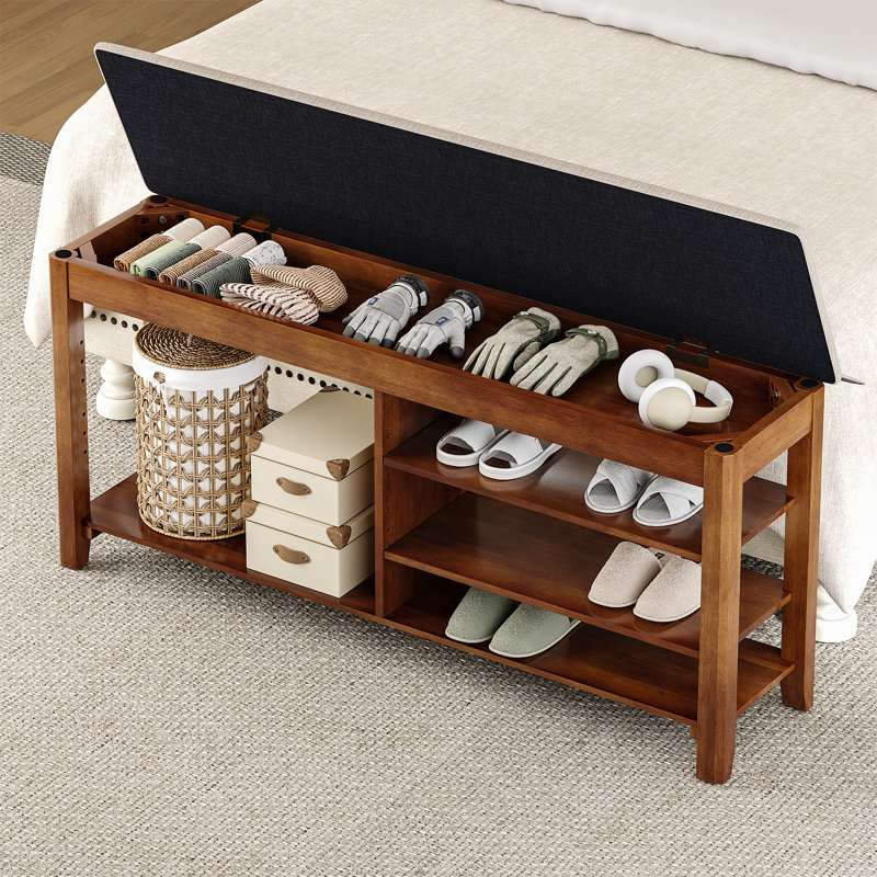 Upholstered Storage Bench with Flip Top and Adjustable Divider for Entryway, Bedroom, Living Room