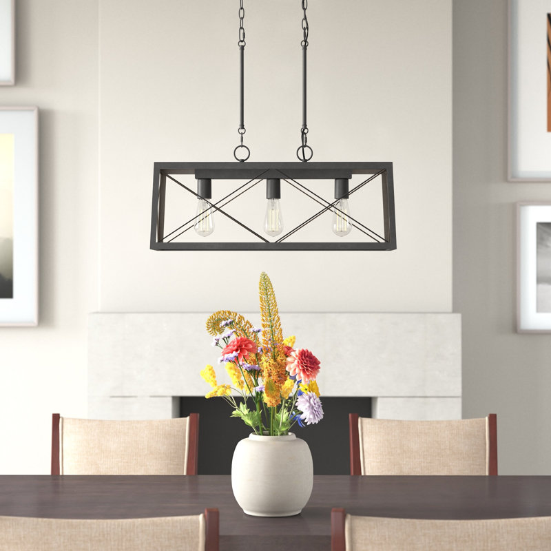 Aaniah 3-Light Dimmable Linear Chandelier, Black
