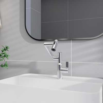 Chrome Bathroom Sink Faucet With Spray Function And Temperature Display For Anti-Skid Switch And Hot & Cold And 360° Rotary
