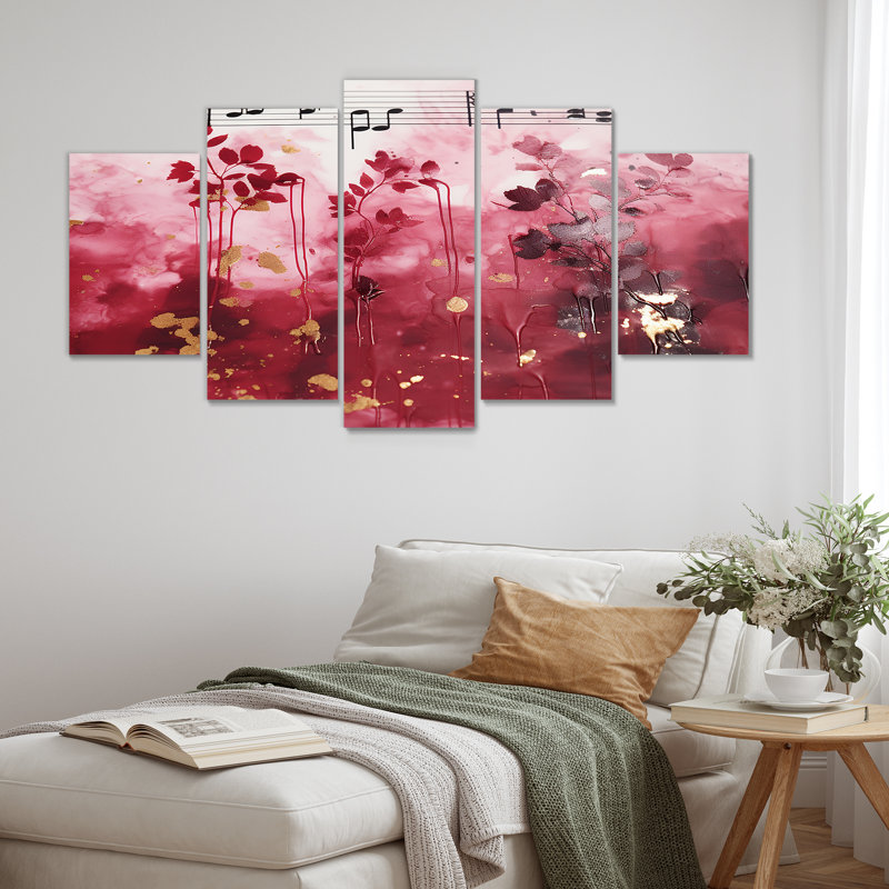 «Pink Music Notes Extravaganza - Music Multipanel», ensemble d'art mural