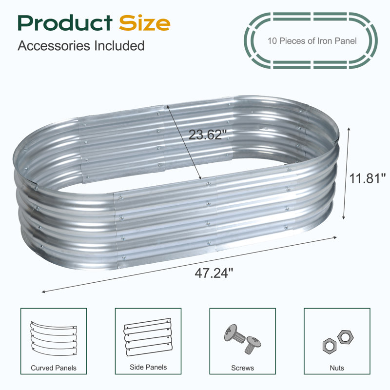 Galvanized Raised Garden Bed Silver, 11.81" H x 47.24" W x 23.62" D