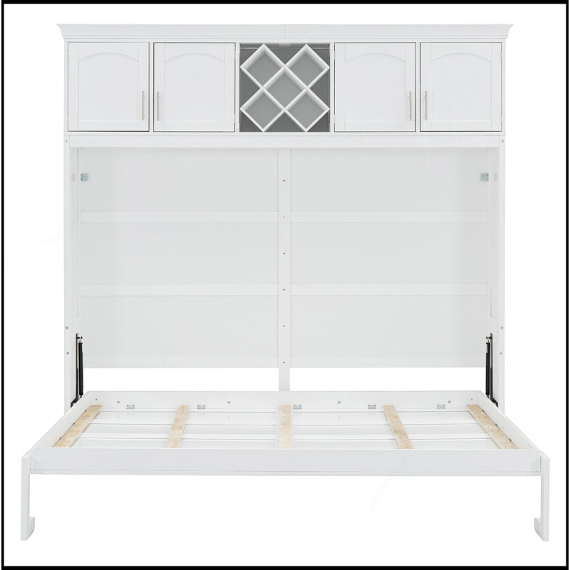 Lit escamotable mural avec armoires supérieures et porte-bouteilles Murphy, Gris
